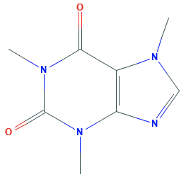an organic structure diagram of a caffeine molecule